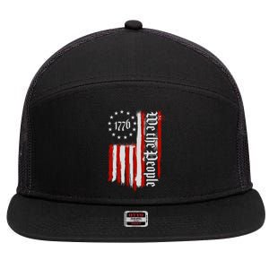 We The People 1776 Distressed USA American Flag 7 Panel Mesh Trucker Snapback Hat