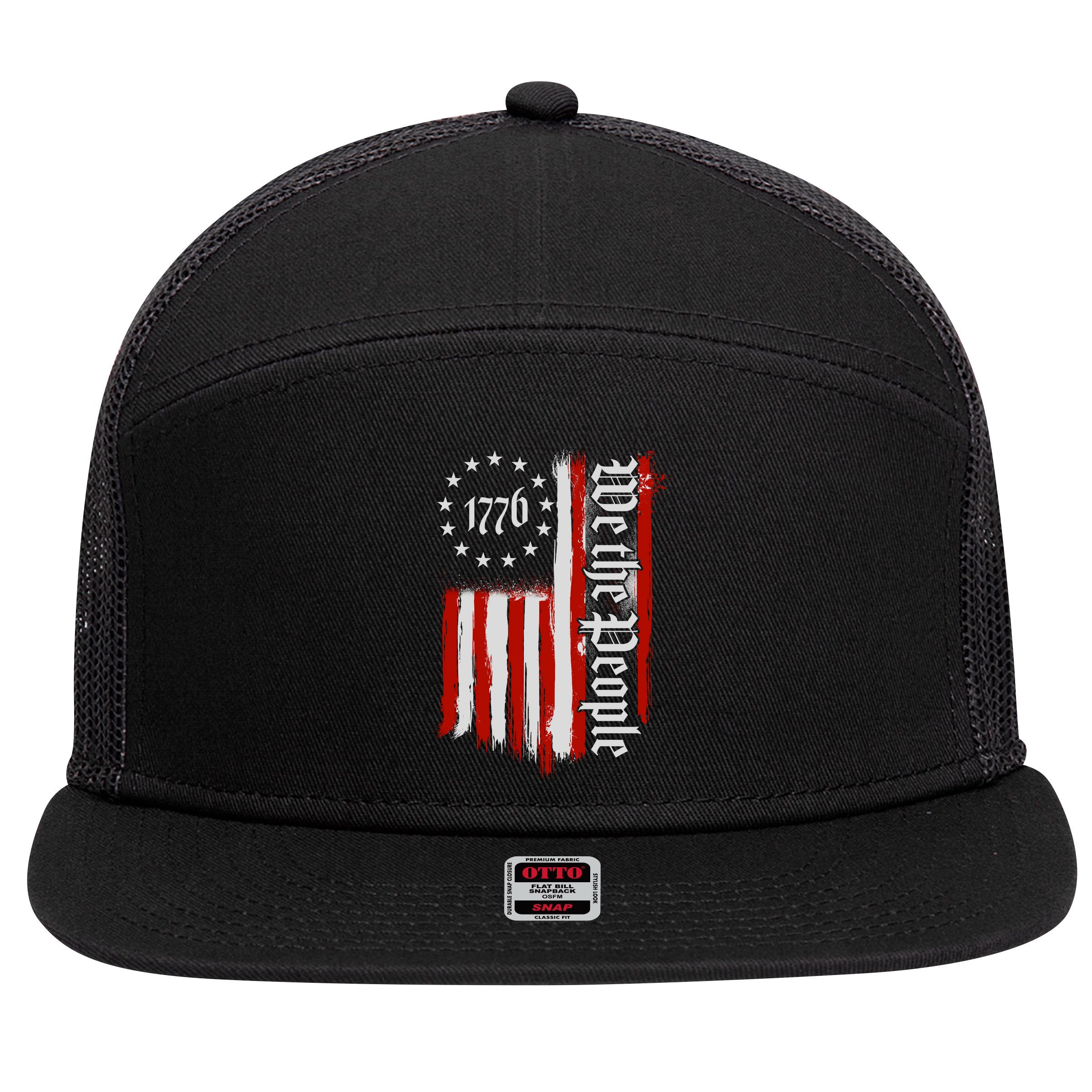 We The People 1776 Distressed USA American Flag 7 Panel Mesh Trucker Snapback Hat
