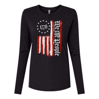 We The People 1776 Distressed USA American Flag Womens Cotton Relaxed Long Sleeve T-Shirt