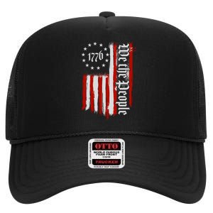 We The People 1776 Distressed USA American Flag High Crown Mesh Back Trucker Hat