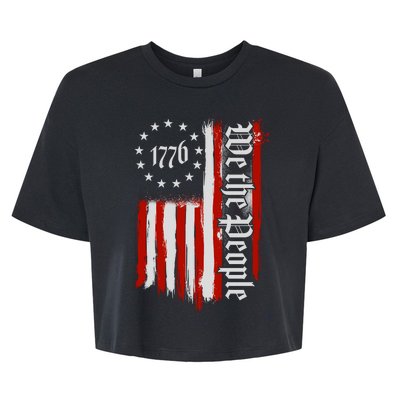 We The People 1776 Distressed USA American Flag Bella+Canvas Jersey Crop Tee