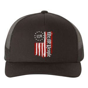 We The People 1776 Distressed USA American Flag Yupoong Adult 5-Panel Trucker Hat