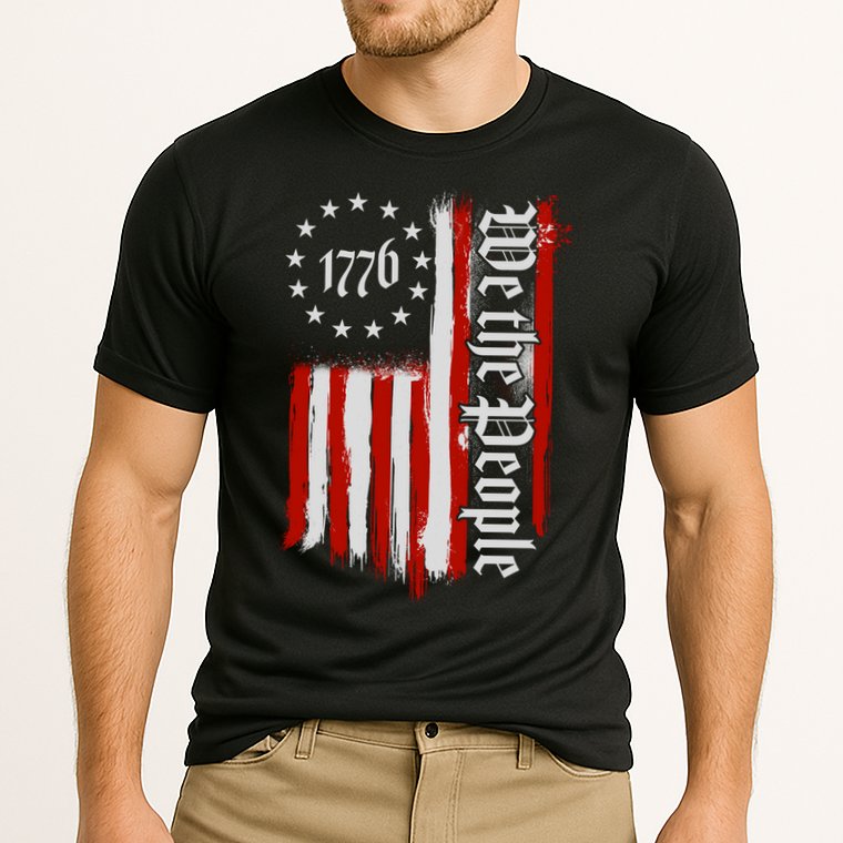 We The People 1776 Distressed USA American Flag Cooling Performance Crew T-Shirt