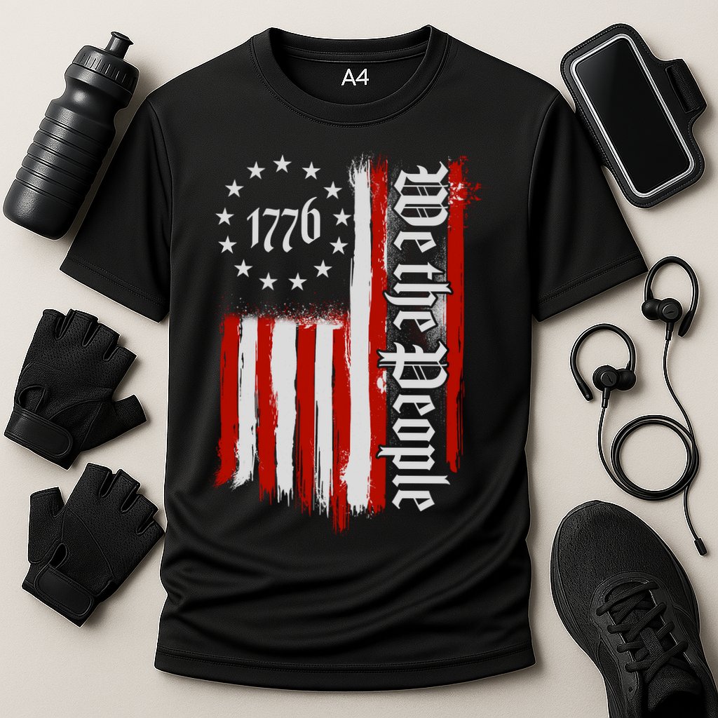 We The People 1776 Distressed USA American Flag Cooling Performance Crew T-Shirt