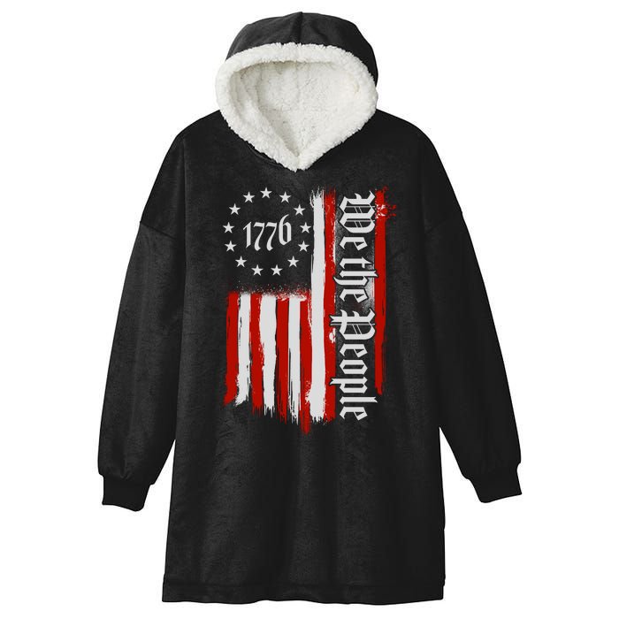 We The People 1776 Distressed USA American Flag Hooded Wearable Blanket