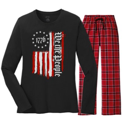 We The People 1776 Distressed USA American Flag Women's Long Sleeve Flannel Pajama Set 