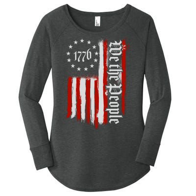 We The People 1776 Distressed USA American Flag Women's Perfect Tri Tunic Long Sleeve Shirt