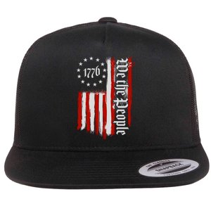 We The People 1776 Distressed USA American Flag Flat Bill Trucker Hat