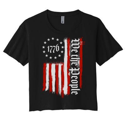 We The People 1776 Distressed USA American Flag Women's Crop Top Tee