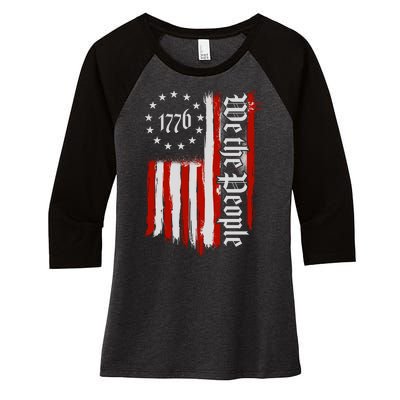 We The People 1776 Distressed USA American Flag Women's Tri-Blend 3/4-Sleeve Raglan Shirt