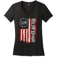 We The People 1776 Distressed USA American Flag Women's V-Neck T-Shirt