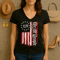 We The People 1776 Distressed USA American Flag Women's V-Neck T-Shirt