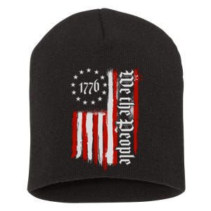 We The People 1776 Distressed USA American Flag Short Acrylic Beanie