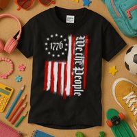We The People 1776 Distressed USA American Flag Kids T-Shirt