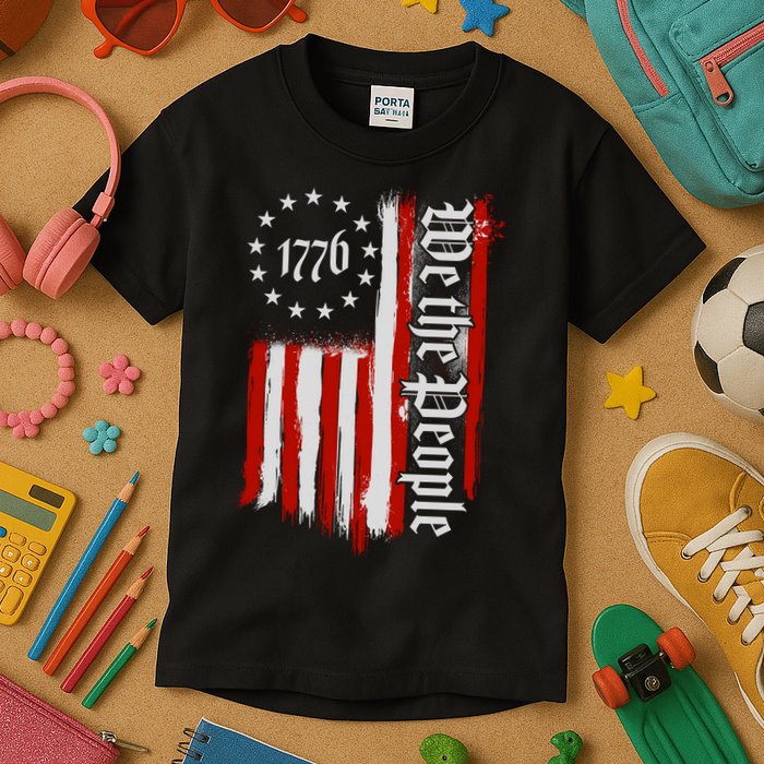 We The People 1776 Distressed USA American Flag Kids T-Shirt