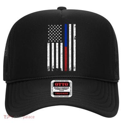 We The People Holsters  American Flag Thin Blue-Red Line High Crown Mesh Back Trucker Hat