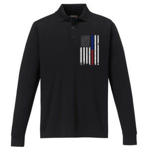 We The People Holsters  American Flag Thin Blue-Red Line Performance Long Sleeve Polo