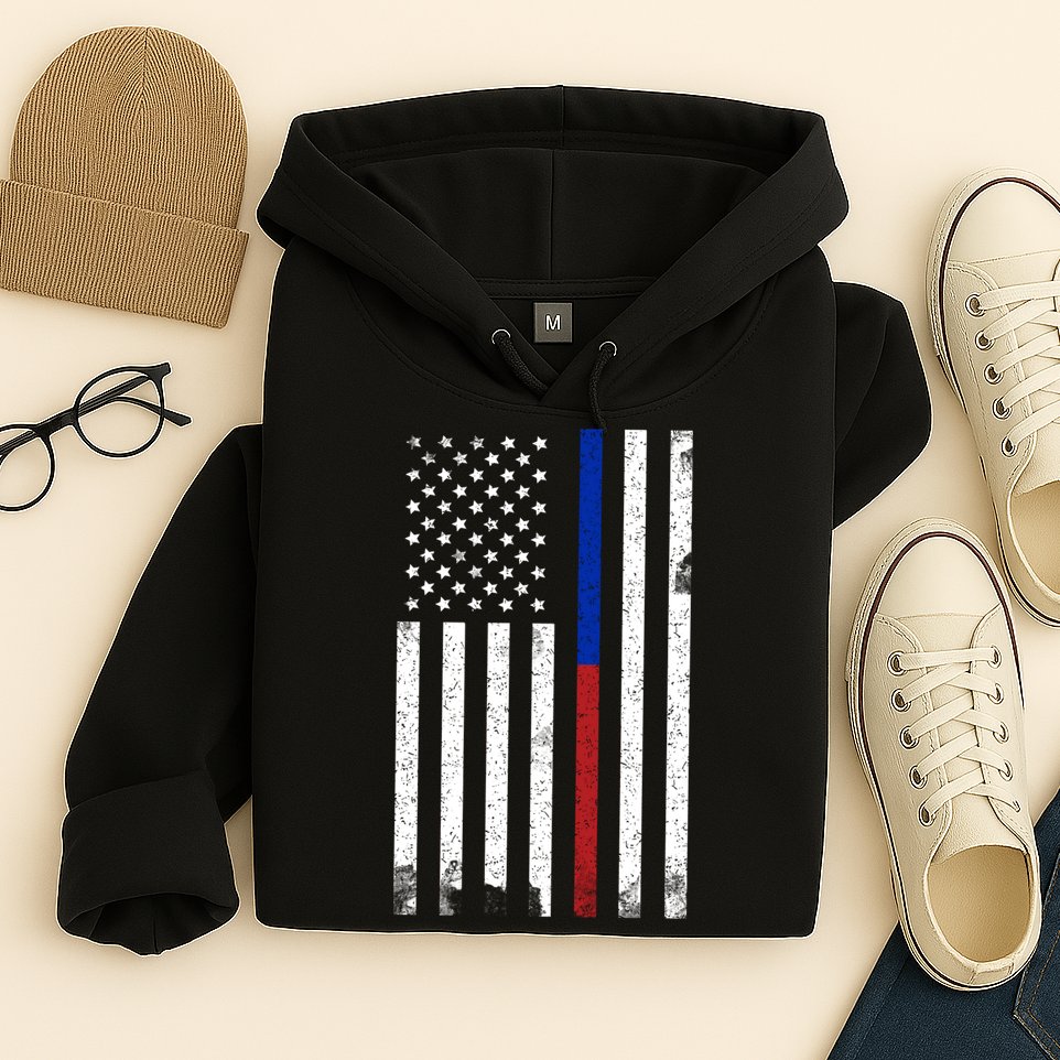 We The People Holsters  American Flag Thin Blue-Red Line Hoodie