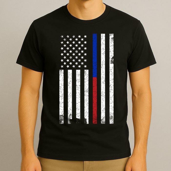 We The People Holsters  American Flag Thin Blue-Red Line T-Shirt