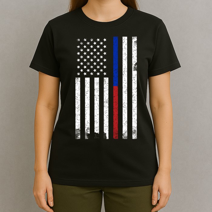 We The People Holsters  American Flag Thin Blue-Red Line T-Shirt