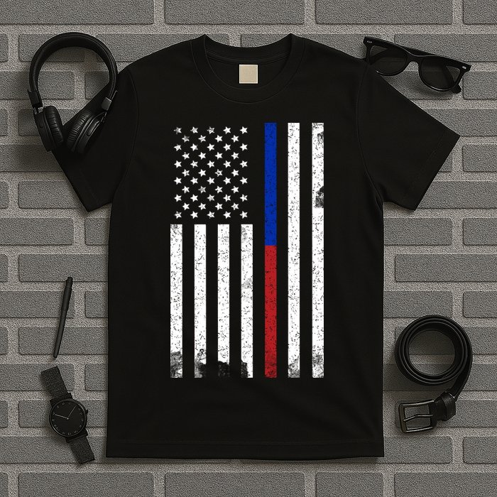 We The People Holsters  American Flag Thin Blue-Red Line T-Shirt