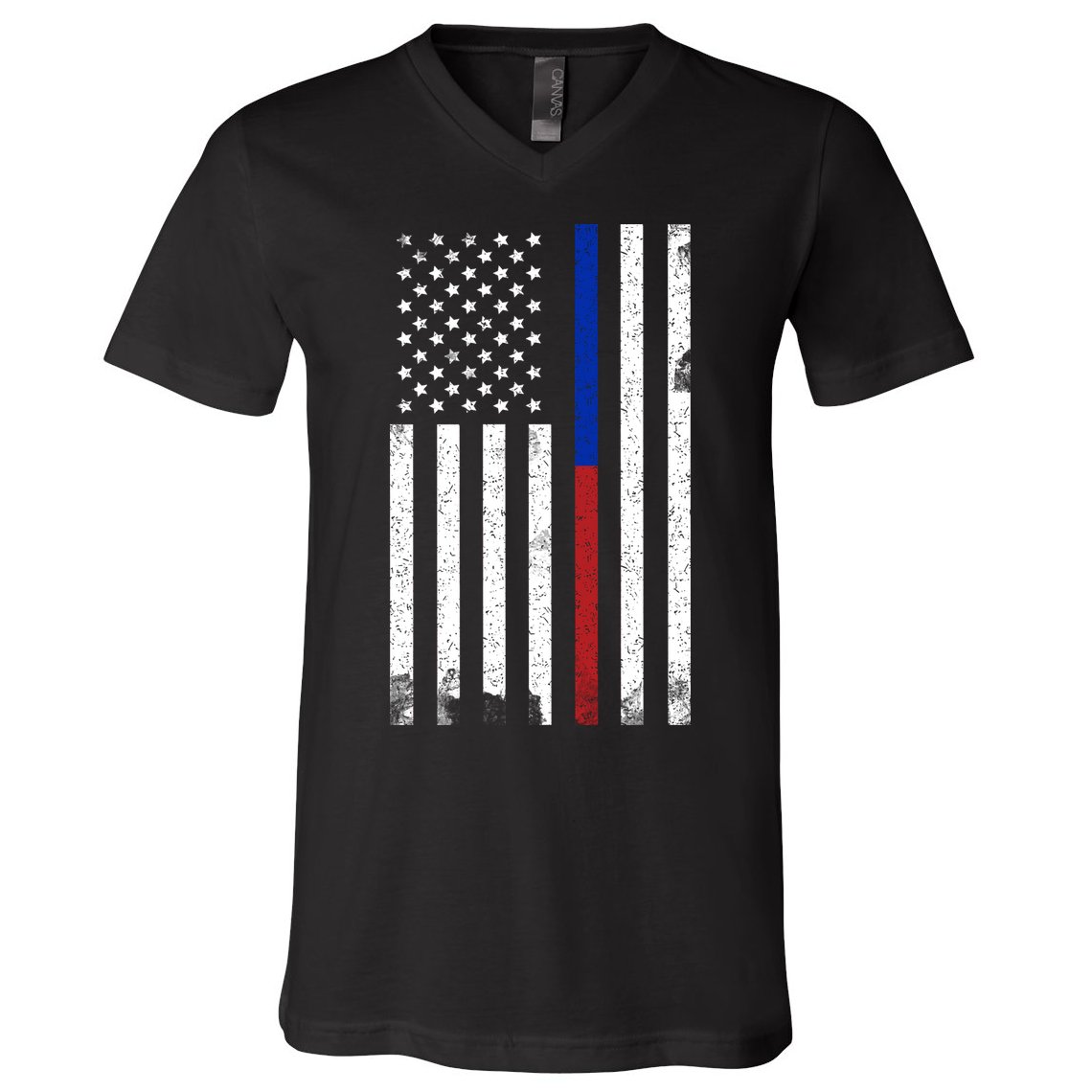We The People Holsters  American Flag Thin Blue-Red Line V-Neck T-Shirt