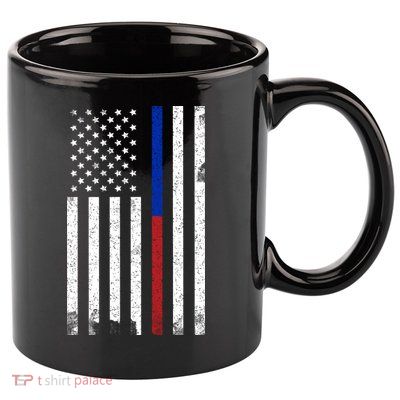 We The People Holsters  American Flag Thin Blue-Red Line 11oz C Handle Ceramic Mug