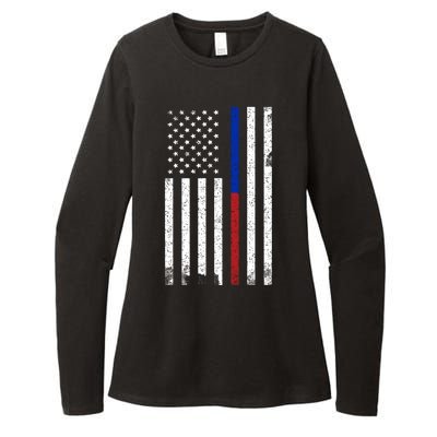 We The People Holsters  American Flag Thin Blue-Red Line Womens CVC Long Sleeve Shirt