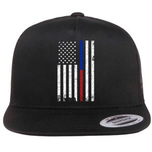 We The People Holsters  American Flag Thin Blue-Red Line Flat Bill Trucker Hat