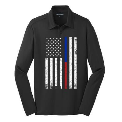 We The People Holsters  American Flag Thin Blue-Red Line Silk Touch Performance Long Sleeve Polo