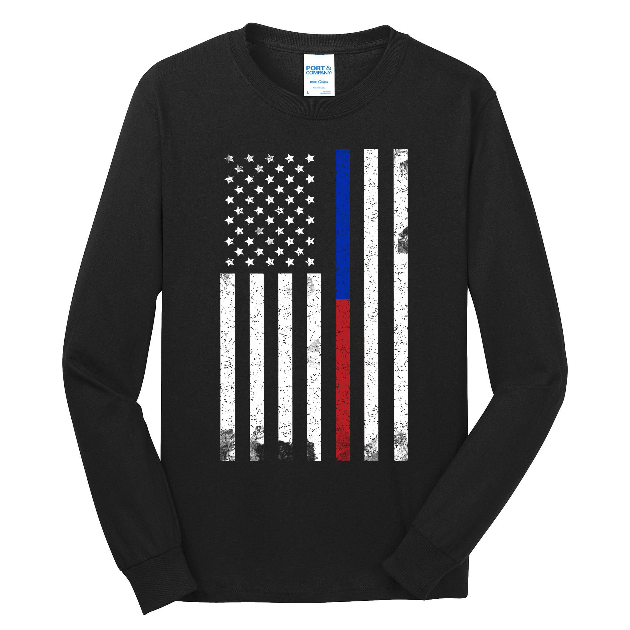 We The People Holsters  American Flag Thin Blue-Red Line Tall Long Sleeve T-Shirt