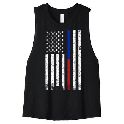 We The People Holsters  American Flag Thin Blue-Red Line Women's Racerback Cropped Tank