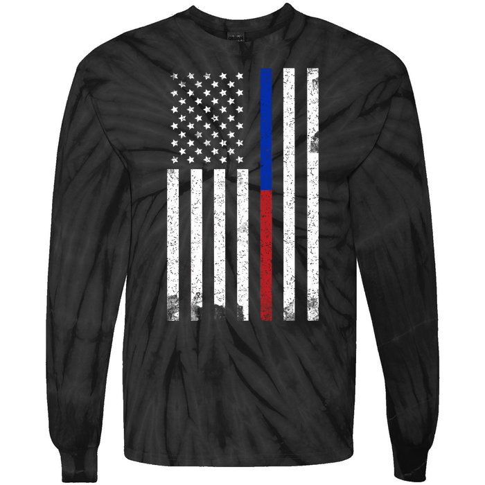 We The People Holsters  American Flag Thin Blue-Red Line Tie-Dye Long Sleeve Shirt