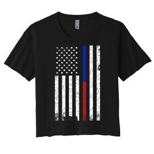 We The People Holsters  American Flag Thin Blue-Red Line Women's Crop Top Tee