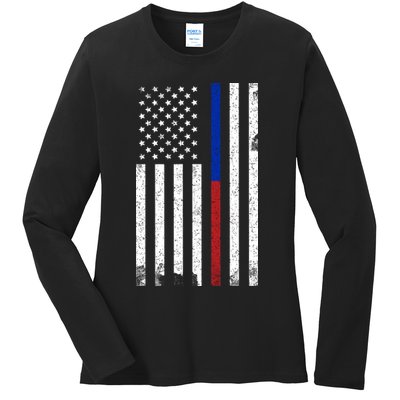 We The People Holsters  American Flag Thin Blue-Red Line Ladies Long Sleeve Shirt