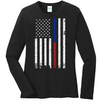 We The People Holsters  American Flag Thin Blue-Red Line Ladies Long Sleeve Shirt