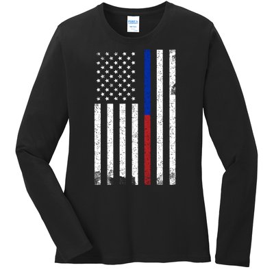 We The People Holsters  American Flag Thin Blue-Red Line Ladies Long Sleeve Shirt