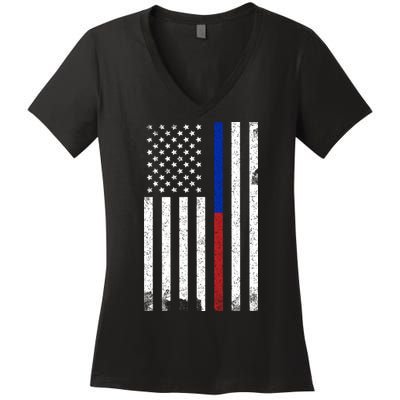 We The People Holsters  American Flag Thin Blue-Red Line Women's V-Neck T-Shirt