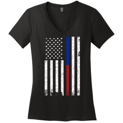 We The People Holsters  American Flag Thin Blue-Red Line Women's V-Neck T-Shirt