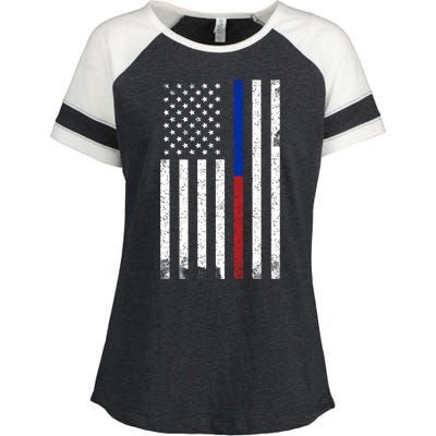 We The People Holsters  American Flag Thin Blue-Red Line Enza Ladies Jersey Colorblock Tee