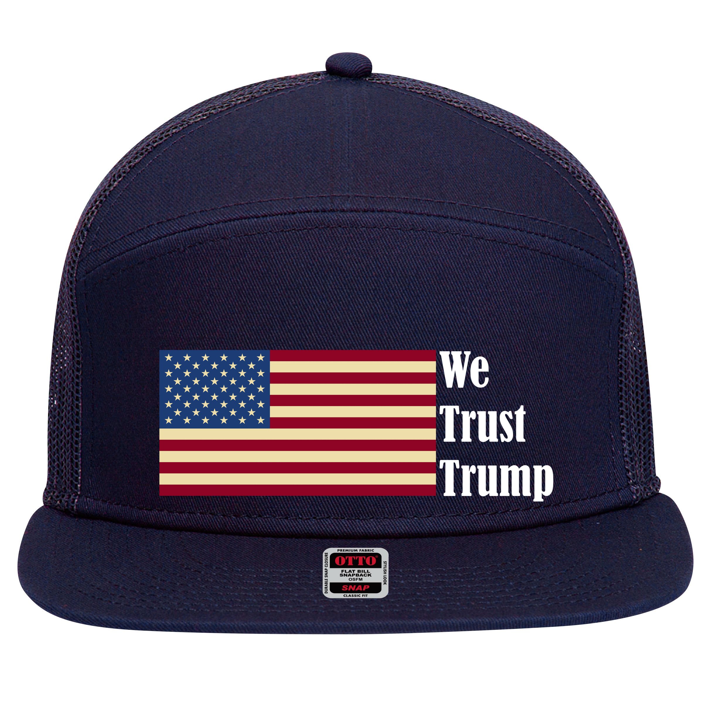 We Trust Trump 7 Panel Mesh Trucker Snapback Hat