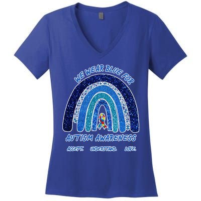 We War Blue For Autism Awareness Accept Understand Love Women's V-Neck T-Shirt