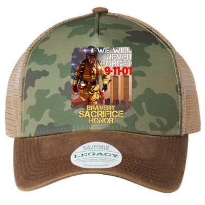 We Will Never Forget Bravery Sacrifice Honor 9-11-01 Legacy Tie Dye Trucker Hat