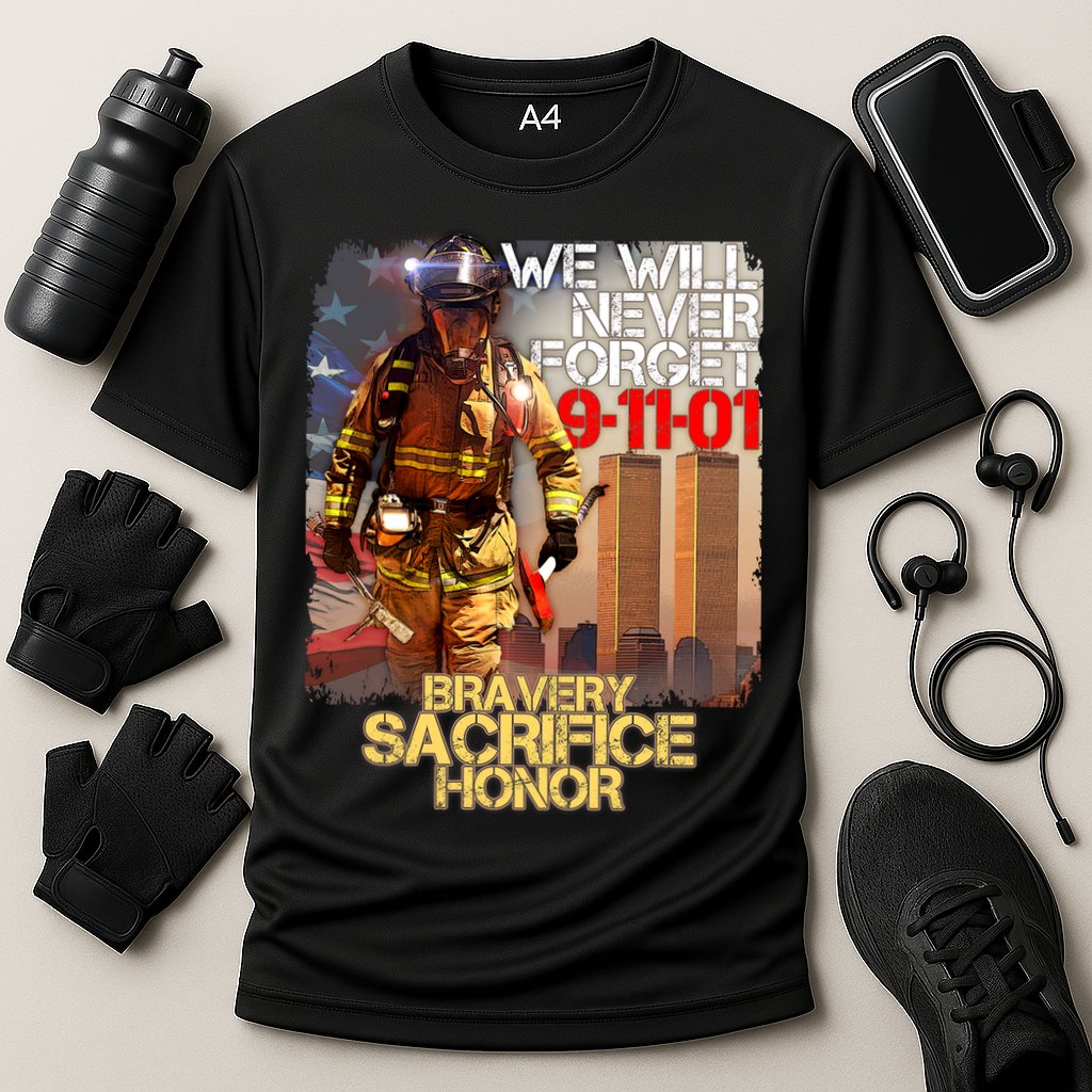 We Will Never Forget Bravery Sacrifice Honor 9-11-01 Cooling Performance Crew T-Shirt