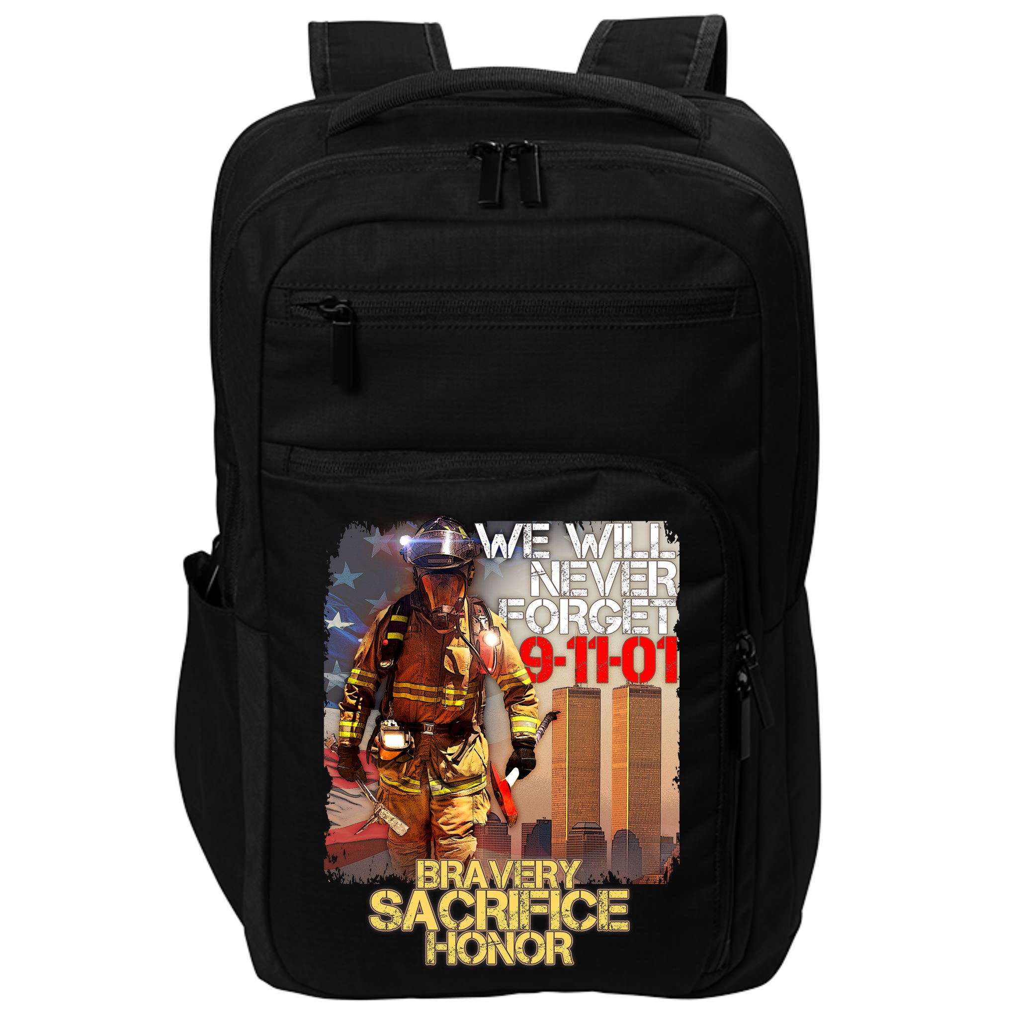 We Will Never Forget Bravery Sacrifice Honor 9-11-01 Impact Tech Backpack