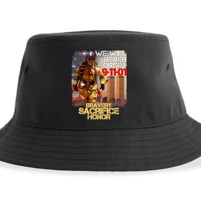 We Will Never Forget Bravery Sacrifice Honor 9-11-01 Sustainable Bucket Hat