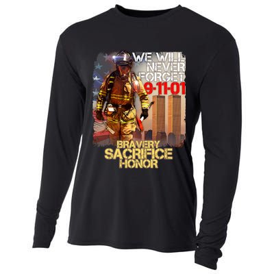 We Will Never Forget Bravery Sacrifice Honor 9-11-01 Cooling Performance Long Sleeve Crew