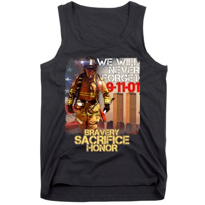 We Will Never Forget Bravery Sacrifice Honor 9-11-01 Tank Top