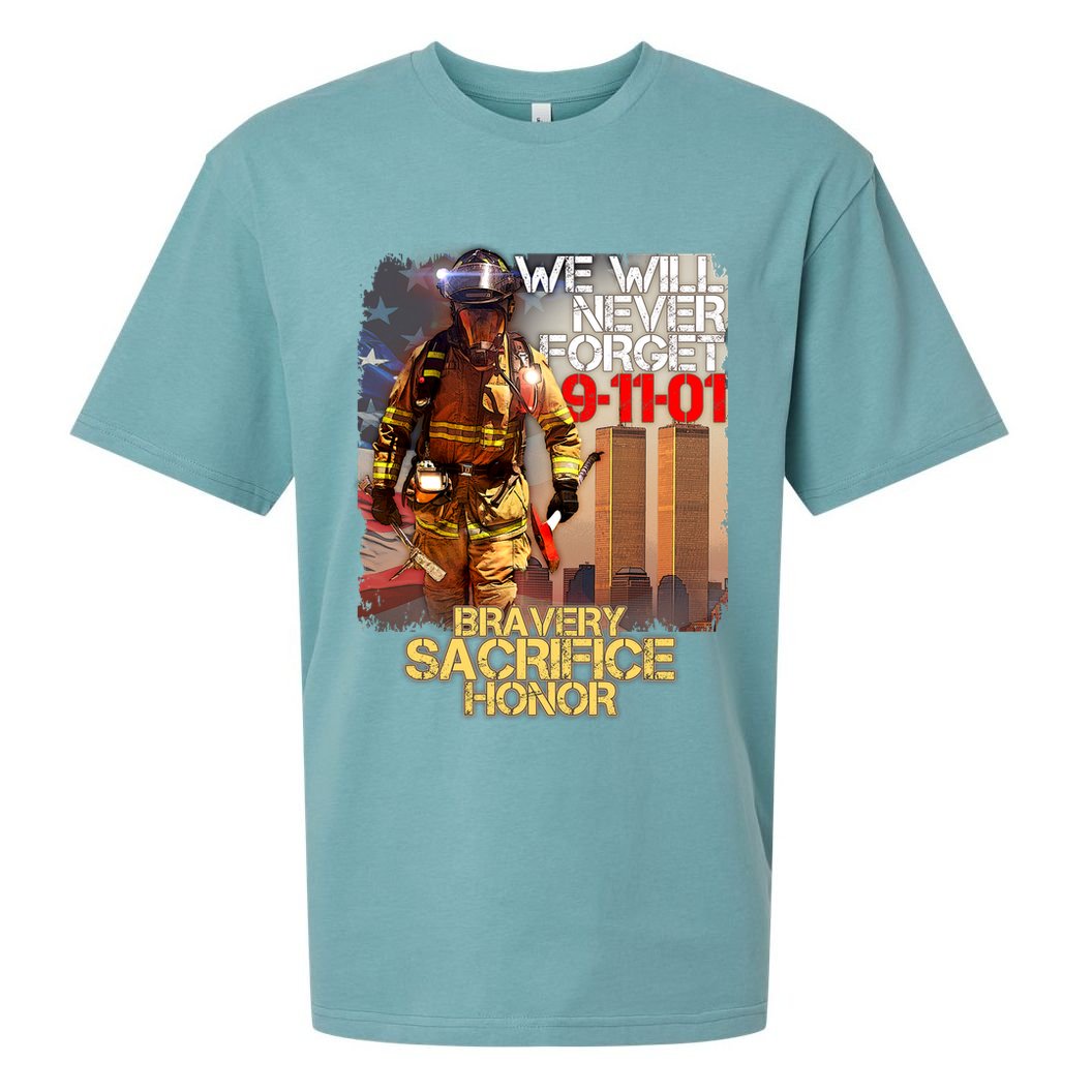 We Will Never Forget Bravery Sacrifice Honor 9-11-01 Sueded Cloud Jersey T-Shirt