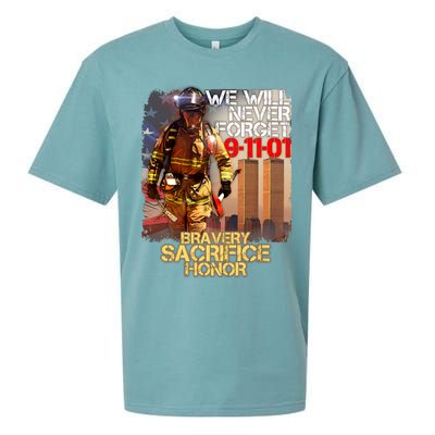 We Will Never Forget Bravery Sacrifice Honor 9-11-01 Sueded Cloud Jersey T-Shirt